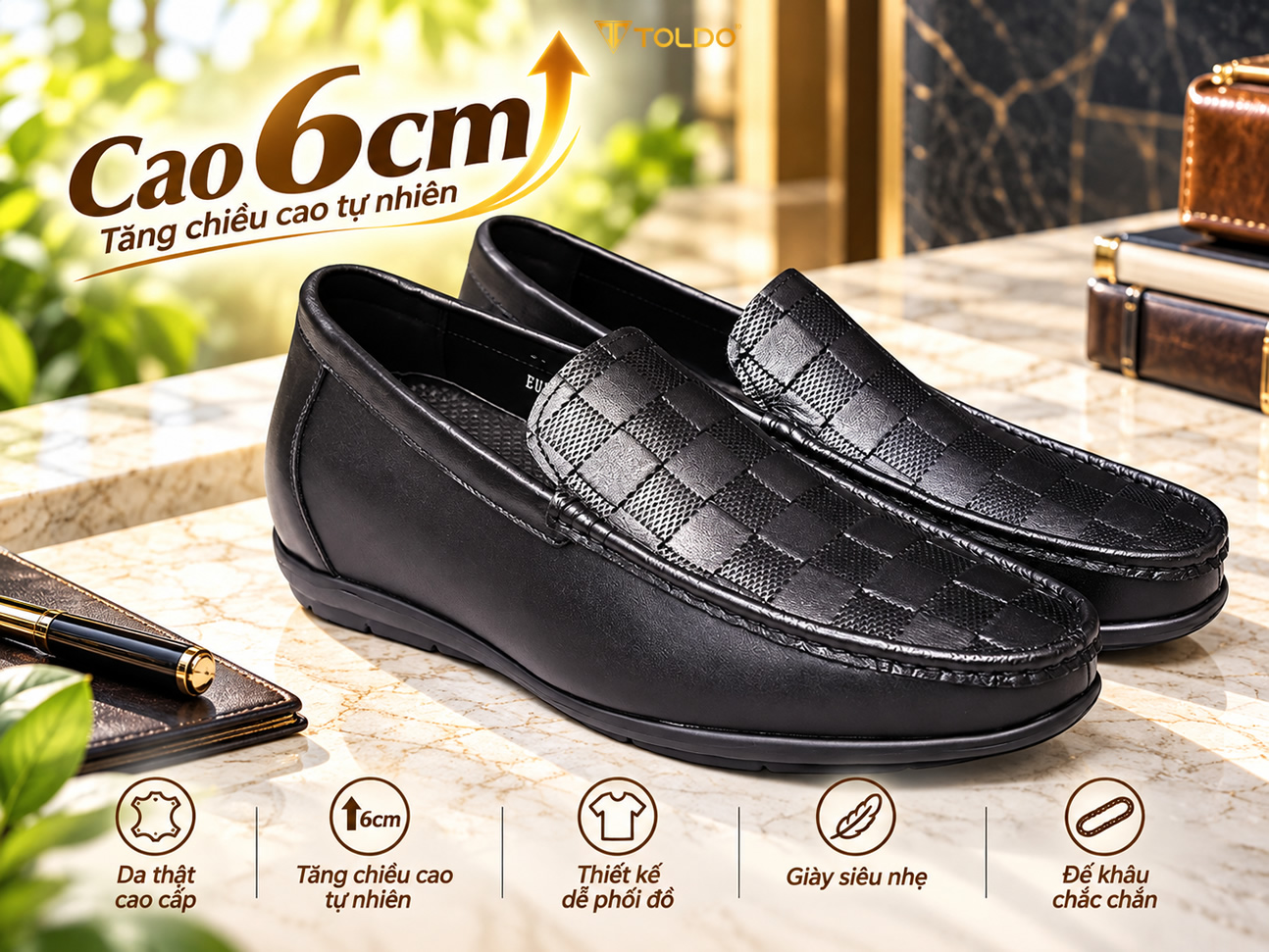 Giày cao 6cm siêu nhẹ vân kẻ caro 1